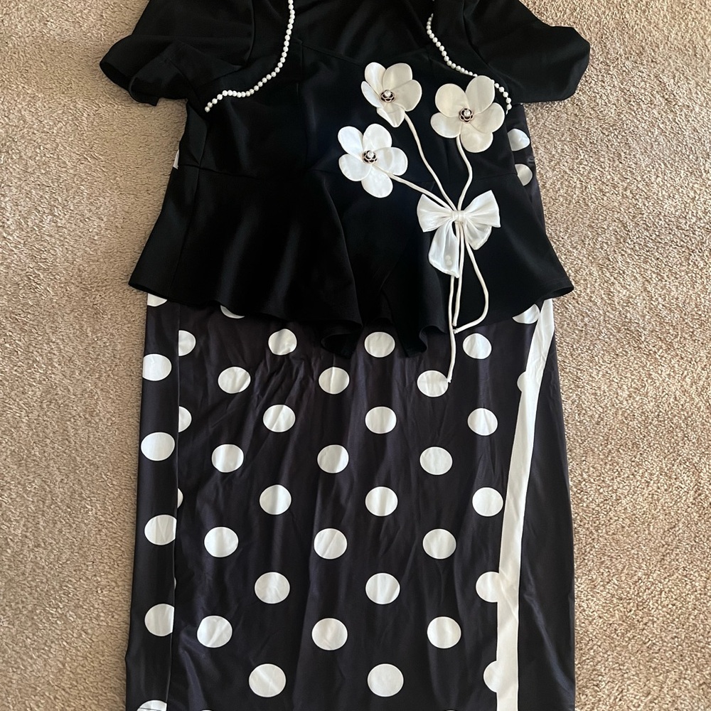 SHEIN Black and White Polka Dot Formal Dress